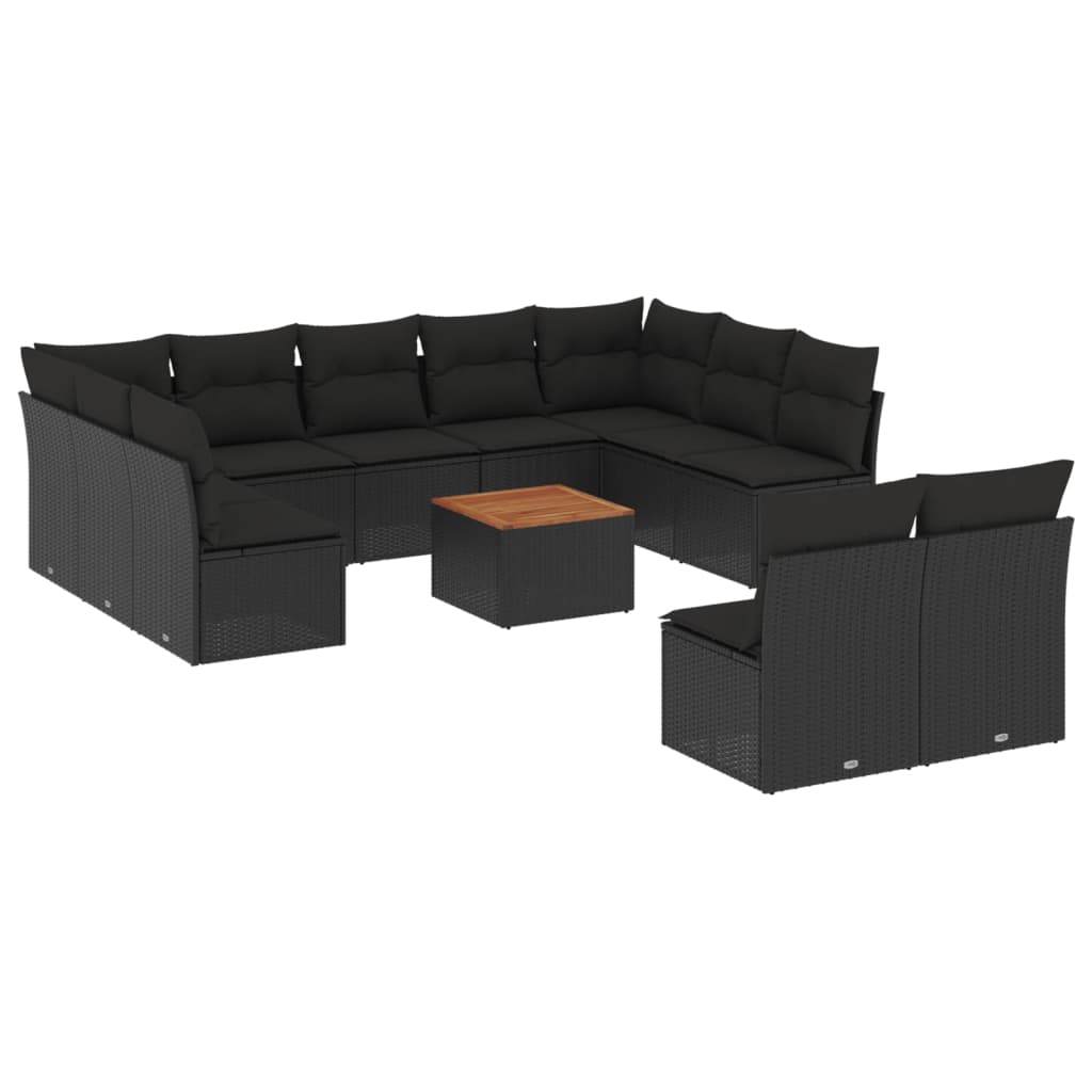 12-delige Loungeset met kussens poly rattan zwart is nu te koop bij PeponiXL, paradijselijk wonen!