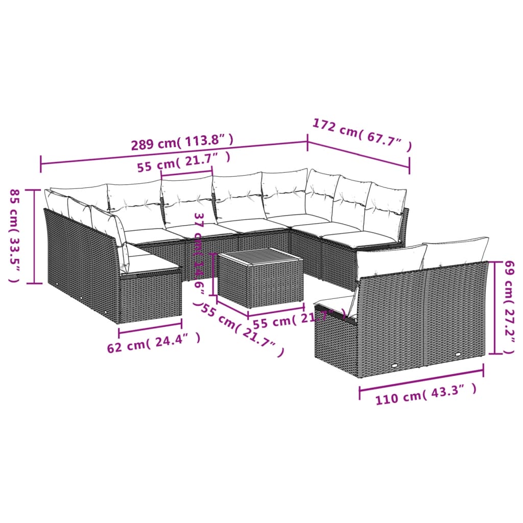 12-delige Loungeset met kussens poly rattan zwart is nu te koop bij PeponiXL, paradijselijk wonen!