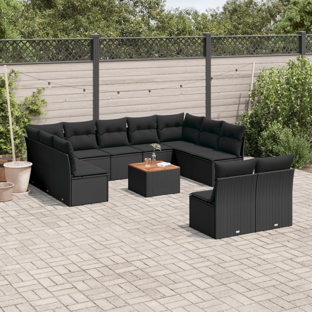 12-delige Loungeset met kussens poly rattan zwart is nu te koop bij PeponiXL, paradijselijk wonen!