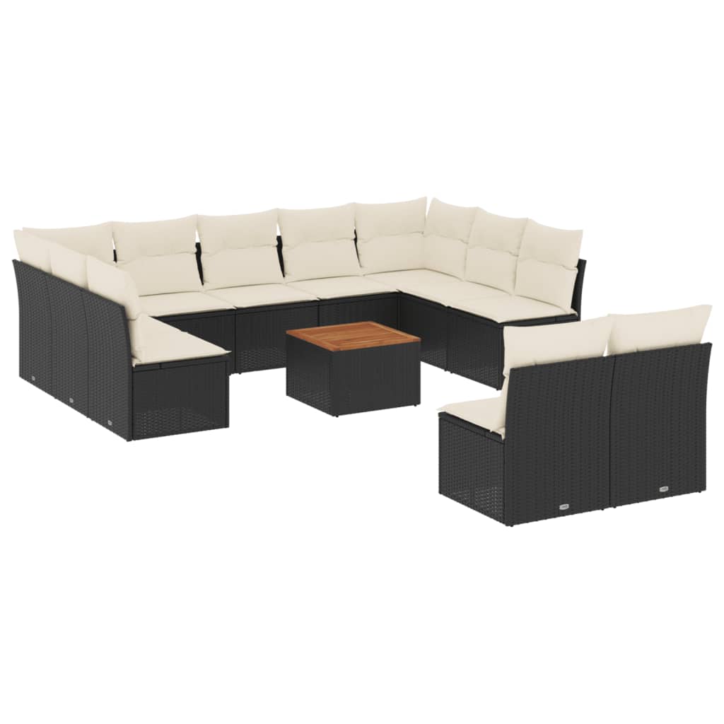 12-delige Loungeset met kussens poly rattan zwart is nu te koop bij PeponiXL, paradijselijk wonen!