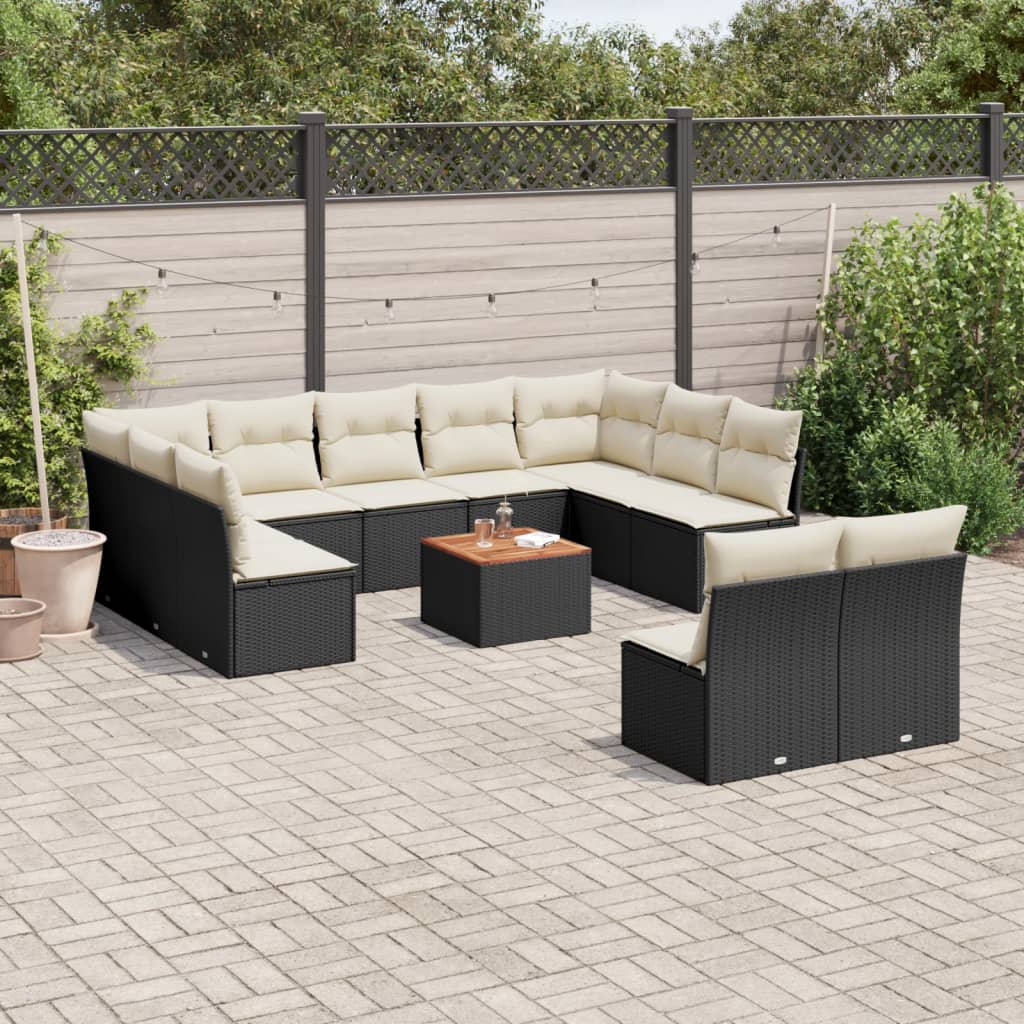 12-delige Loungeset met kussens poly rattan zwart is nu te koop bij PeponiXL, paradijselijk wonen!