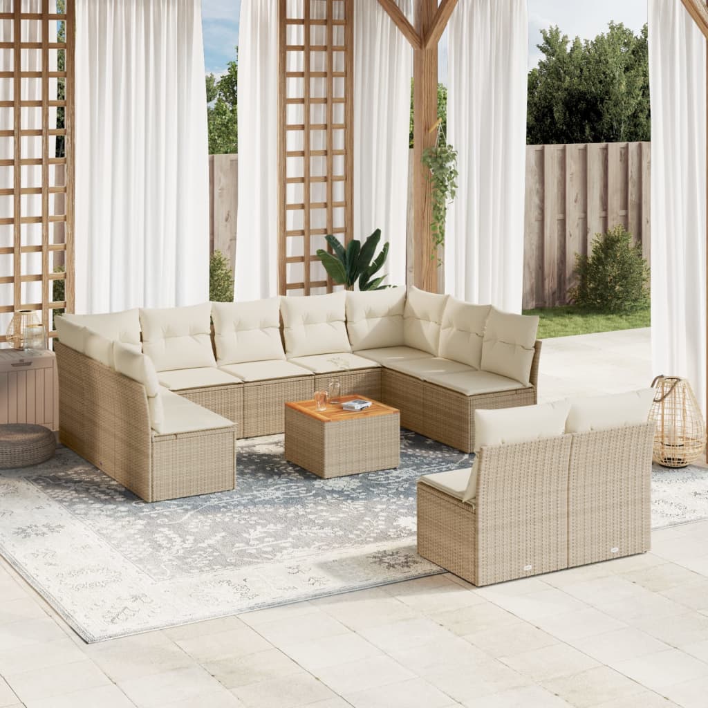 12-delige Loungeset met kussens poly rattan beige is nu te koop bij PeponiXL, paradijselijk wonen!