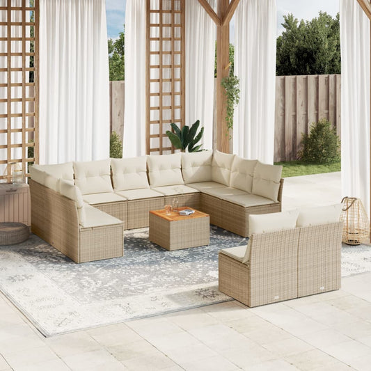 12-delige Loungeset met kussens poly rattan beige is nu te koop bij PeponiXL, paradijselijk wonen!