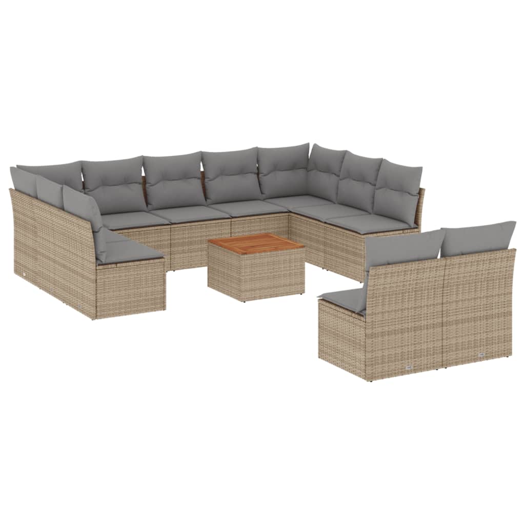12-delige Loungeset met kussens poly rattan gemengd beige is nu te koop bij PeponiXL, paradijselijk wonen!
