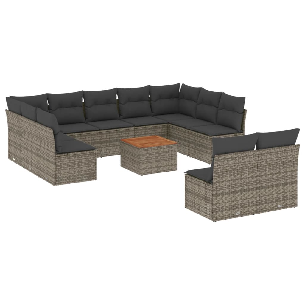 12-delige Loungeset met kussens poly rattan grijs is nu te koop bij PeponiXL, paradijselijk wonen!