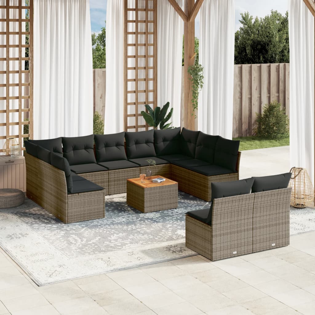 12-delige Loungeset met kussens poly rattan grijs is nu te koop bij PeponiXL, paradijselijk wonen!