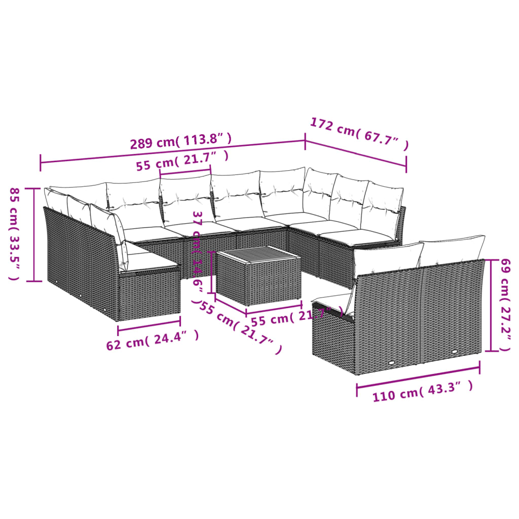 12-delige Loungeset met kussens poly rattan grijs is nu te koop bij PeponiXL, paradijselijk wonen!