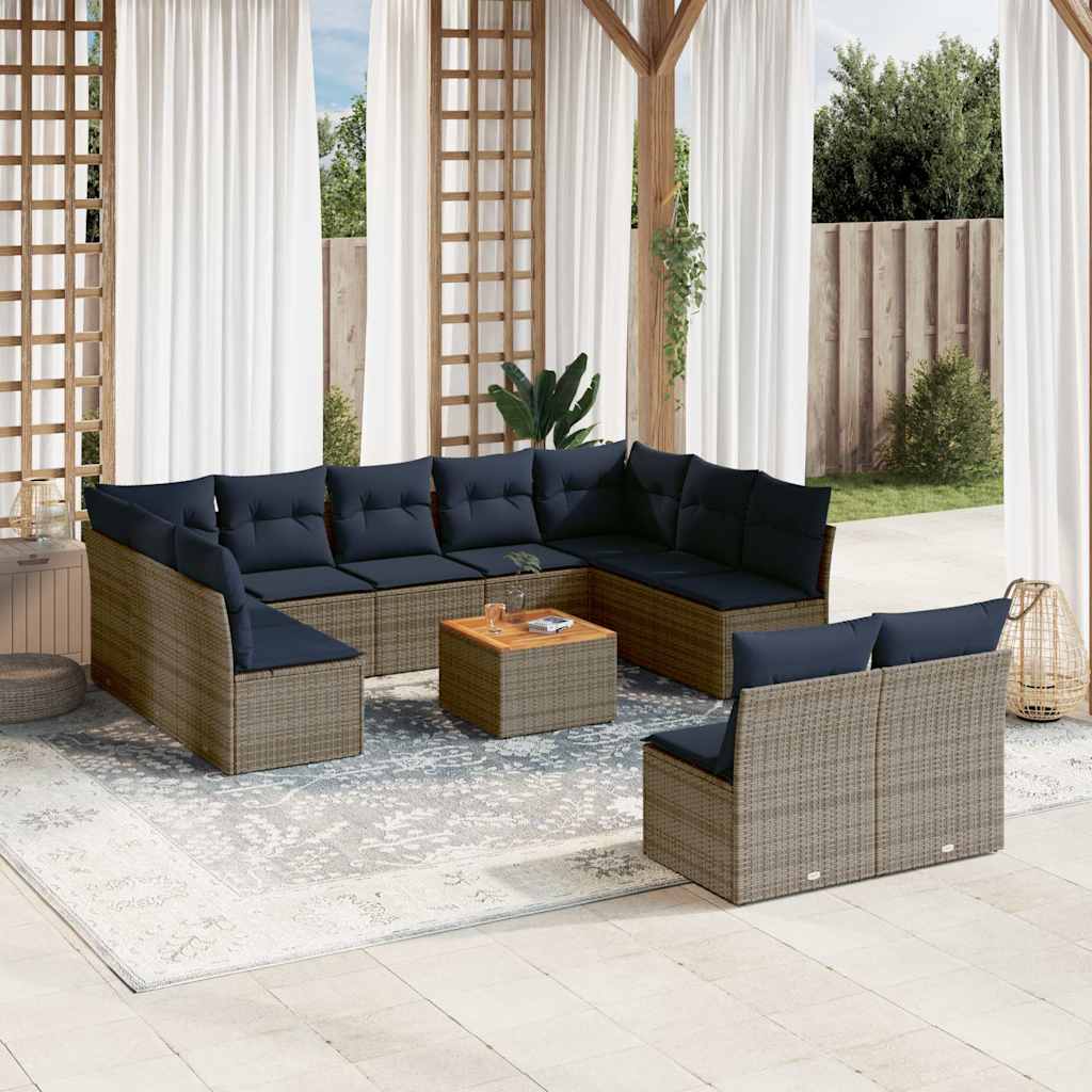 12-delige Loungeset met kussens poly rattan grijs is nu te koop bij PeponiXL, paradijselijk wonen!