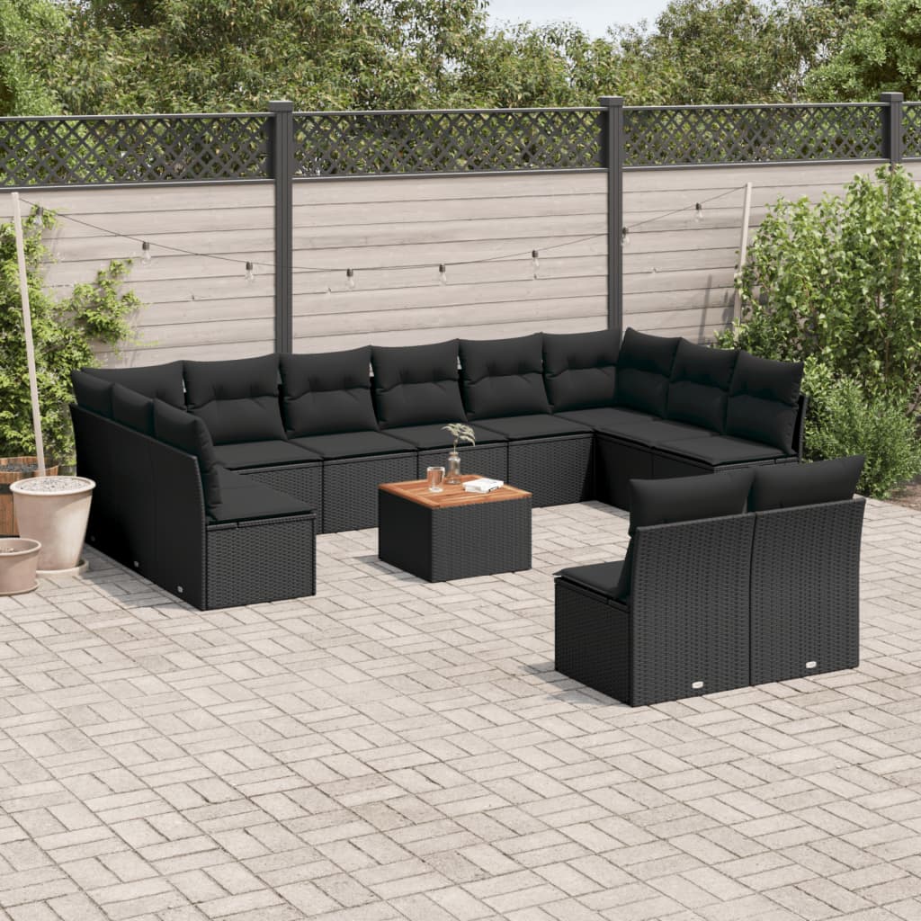 13-delige Loungeset met kussens poly rattan zwart is nu te koop bij PeponiXL, paradijselijk wonen!