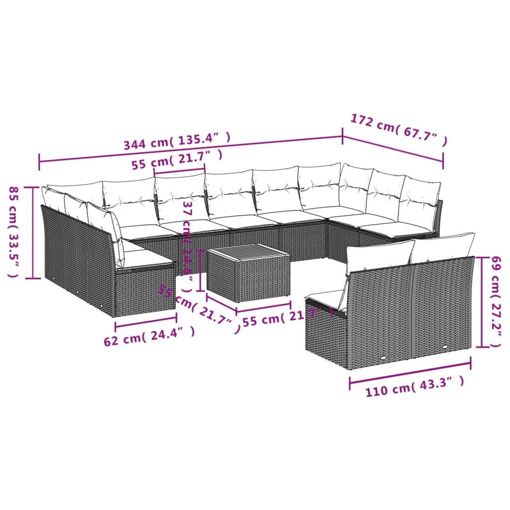 13-delige Loungeset met kussens poly rattan zwart is nu te koop bij PeponiXL, paradijselijk wonen!