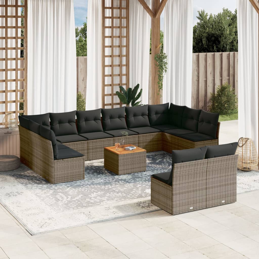 13-delige Loungeset met kussens poly rattan grijs is nu te koop bij PeponiXL, paradijselijk wonen!