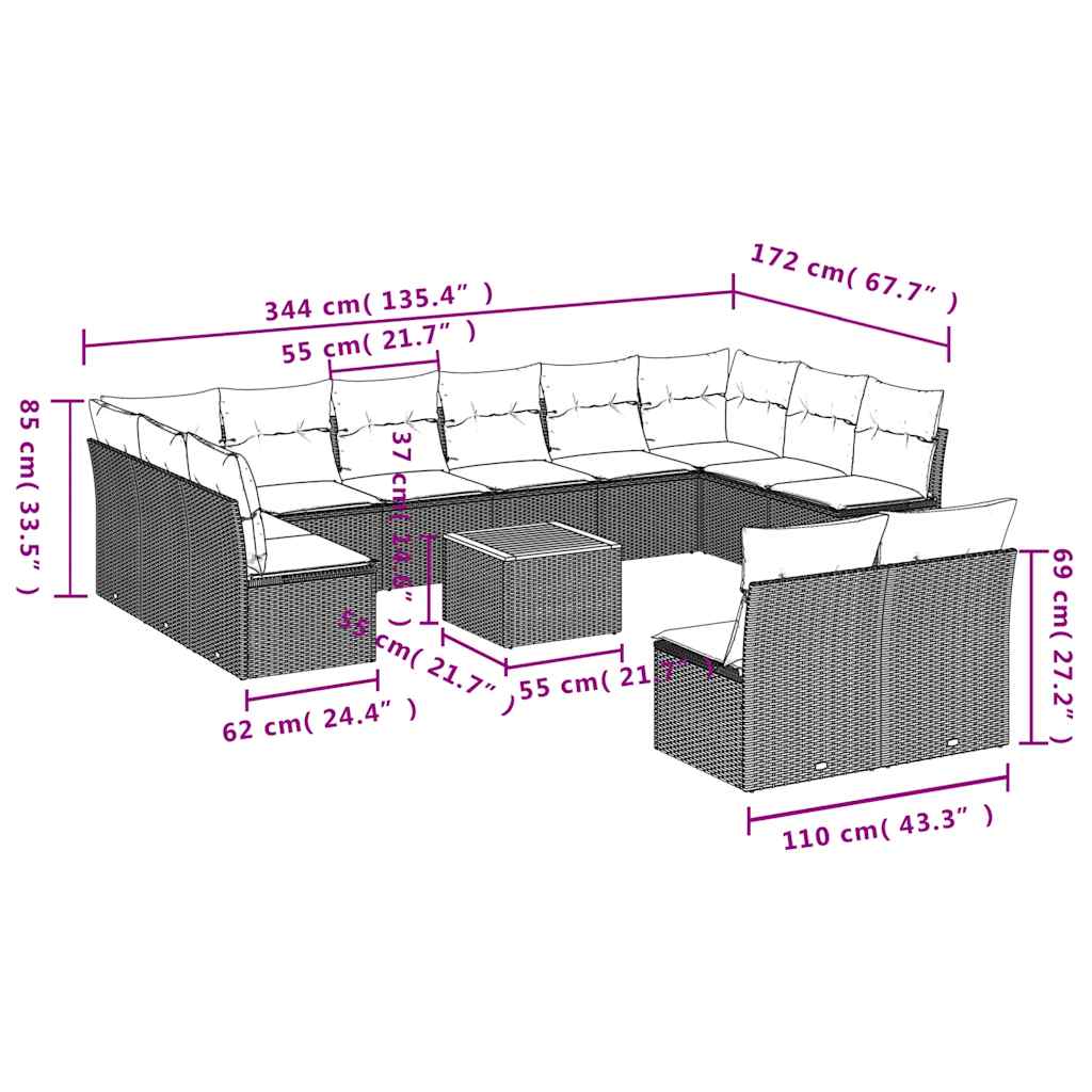13-delige Loungeset met kussens poly rattan grijs is nu te koop bij PeponiXL, paradijselijk wonen!