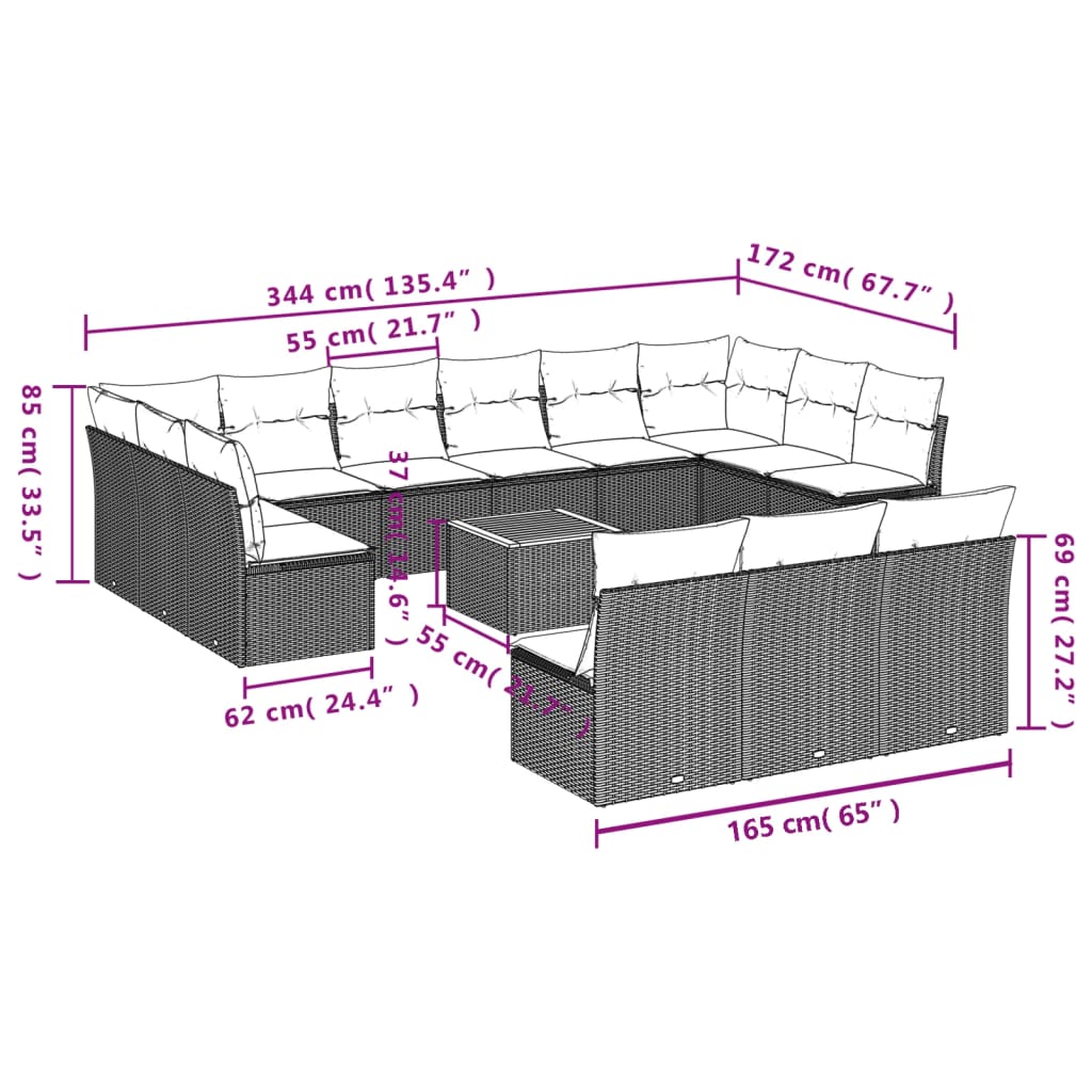 14-delige Loungeset met kussens poly rattan zwart is nu te koop bij PeponiXL, paradijselijk wonen!