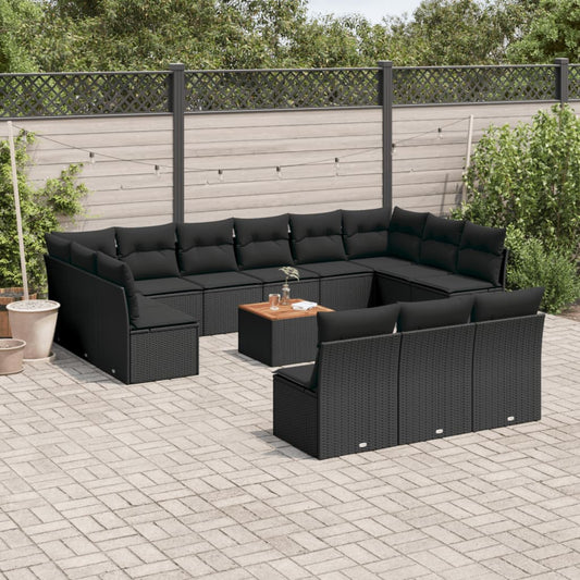 14-delige Loungeset met kussens poly rattan zwart is nu te koop bij PeponiXL, paradijselijk wonen!