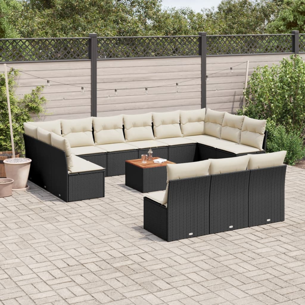 14-delige Loungeset met kussens poly rattan zwart is nu te koop bij PeponiXL, paradijselijk wonen!