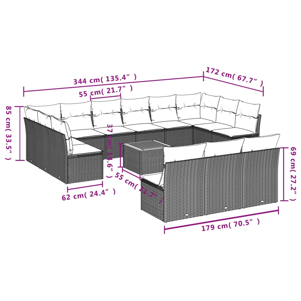 14-delige Loungeset met kussens poly rattan beige is nu te koop bij PeponiXL, paradijselijk wonen!