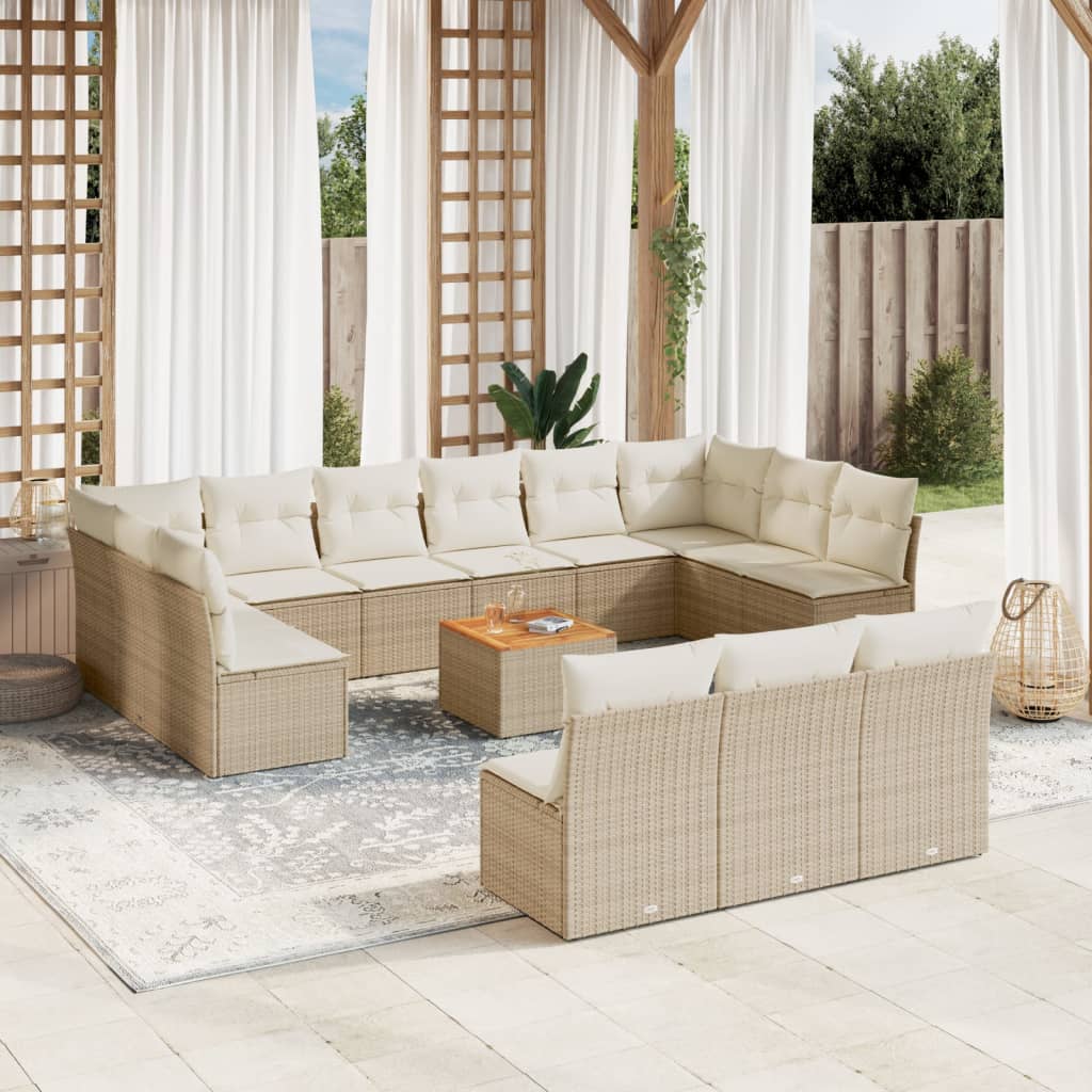 14-delige Loungeset met kussens poly rattan beige is nu te koop bij PeponiXL, paradijselijk wonen!
