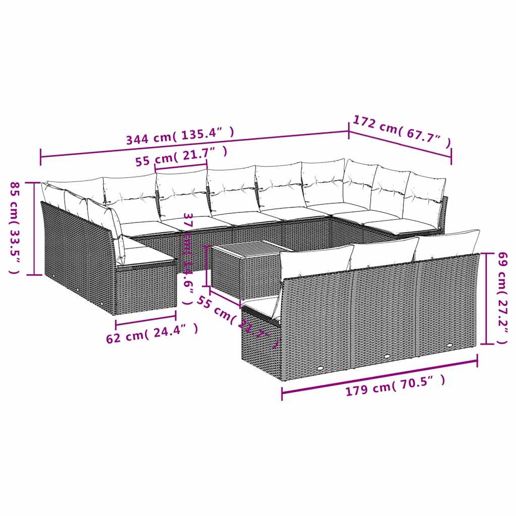 14-delige Loungeset met kussens poly rattan grijs is nu te koop bij PeponiXL, paradijselijk wonen!