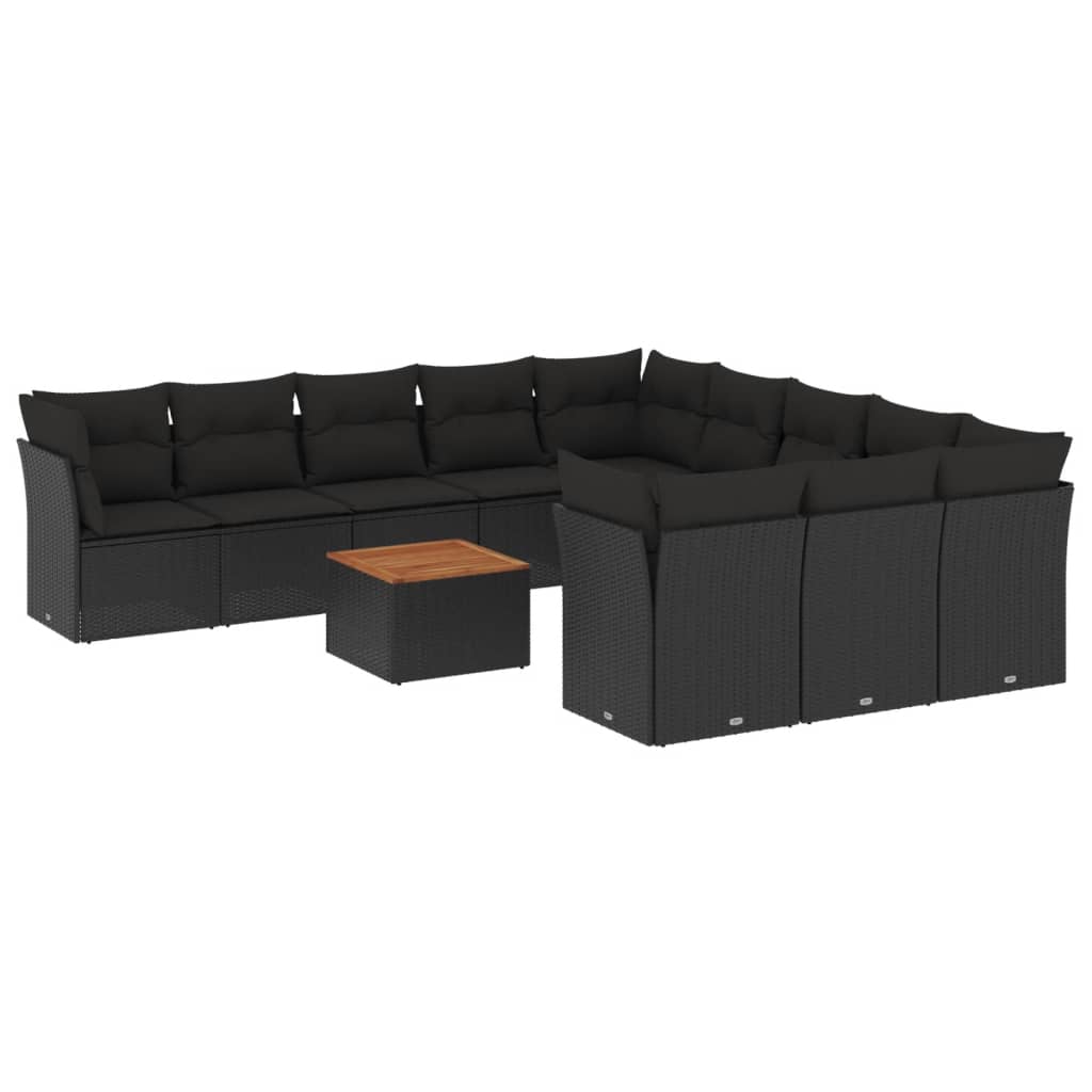 12-delige Loungeset met kussens poly rattan zwart is nu te koop bij PeponiXL, paradijselijk wonen!
