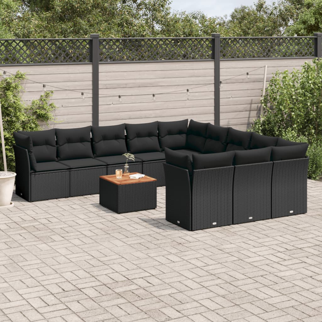 12-delige Loungeset met kussens poly rattan zwart is nu te koop bij PeponiXL, paradijselijk wonen!