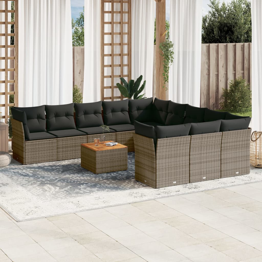 12-delige Loungeset met kussens poly rattan grijs is nu te koop bij PeponiXL, paradijselijk wonen!