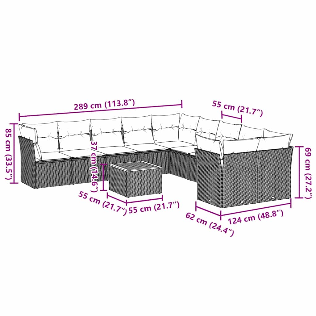 12-delige Loungeset met kussens poly rattan grijs is nu te koop bij PeponiXL, paradijselijk wonen!