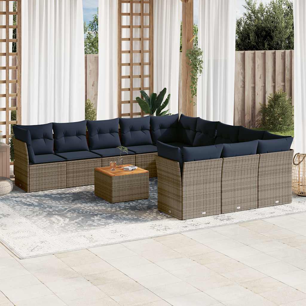 12-delige Loungeset met kussens poly rattan grijs is nu te koop bij PeponiXL, paradijselijk wonen!