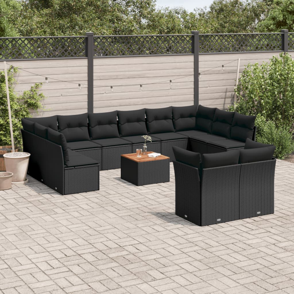 13-delige Loungeset met kussens poly rattan zwart is nu te koop bij PeponiXL, paradijselijk wonen!