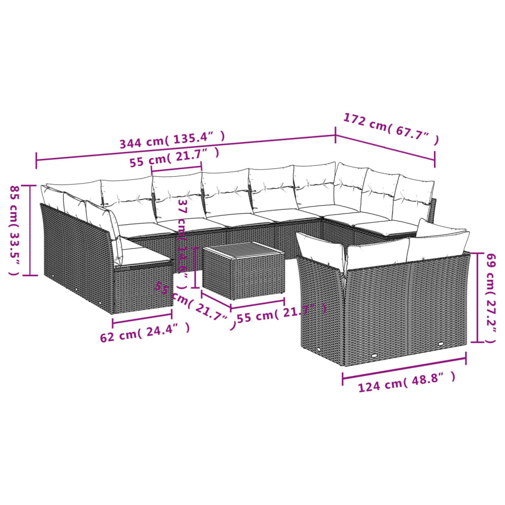 13-delige Loungeset met kussens poly rattan zwart is nu te koop bij PeponiXL, paradijselijk wonen!