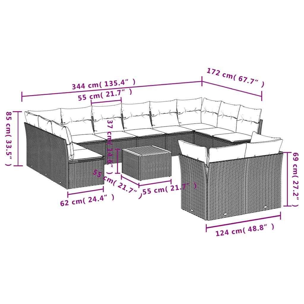 13-delige Loungeset met kussens poly rattan grijs is nu te koop bij PeponiXL, paradijselijk wonen!