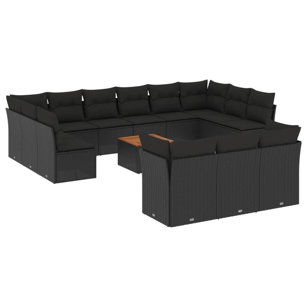 14-delige Loungeset met kussens poly rattan zwart is nu te koop bij PeponiXL, paradijselijk wonen!