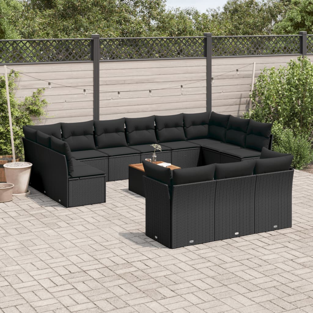 14-delige Loungeset met kussens poly rattan zwart is nu te koop bij PeponiXL, paradijselijk wonen!