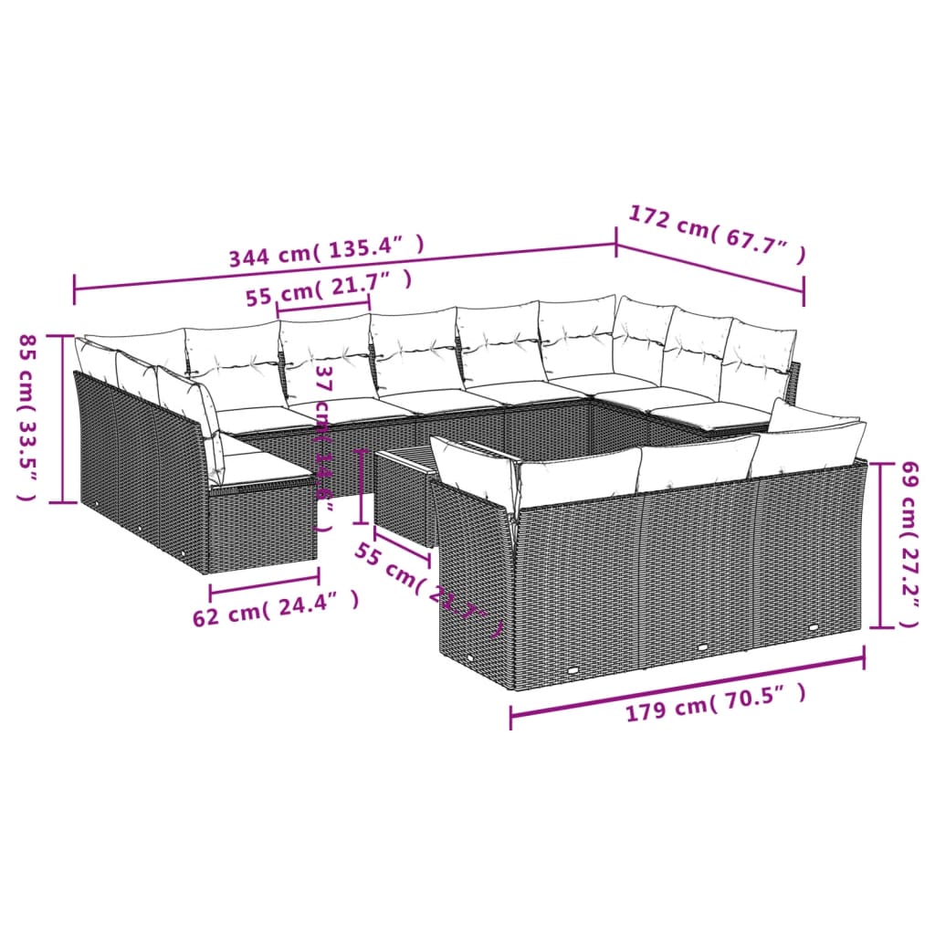 14-delige Loungeset met kussens poly rattan zwart is nu te koop bij PeponiXL, paradijselijk wonen!