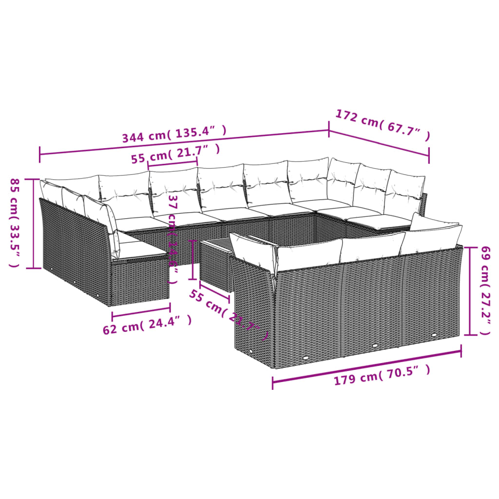 14-delige Loungeset met kussens poly rattan beige is nu te koop bij PeponiXL, paradijselijk wonen!