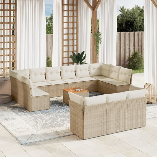 14-delige Loungeset met kussens poly rattan beige is nu te koop bij PeponiXL, paradijselijk wonen!