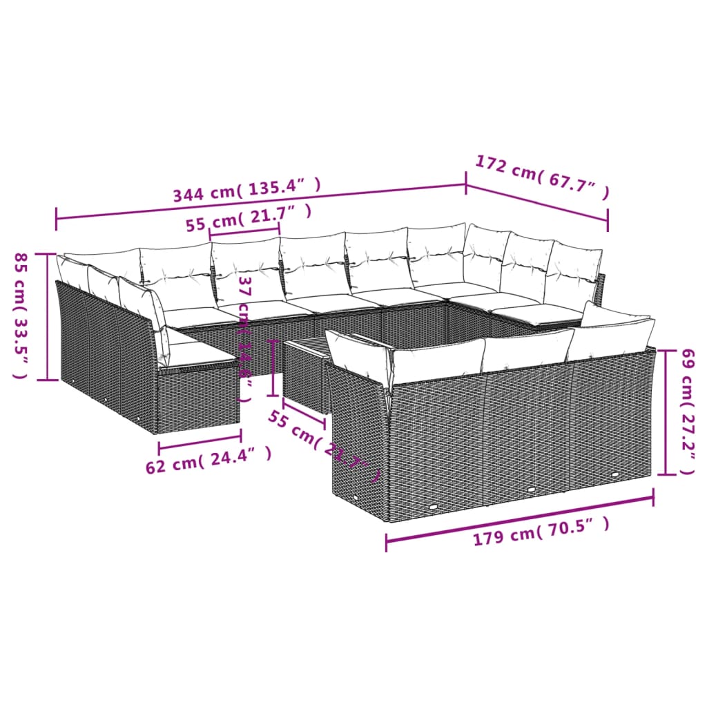 14-delige Loungeset met kussens poly rattan grijs is nu te koop bij PeponiXL, paradijselijk wonen!