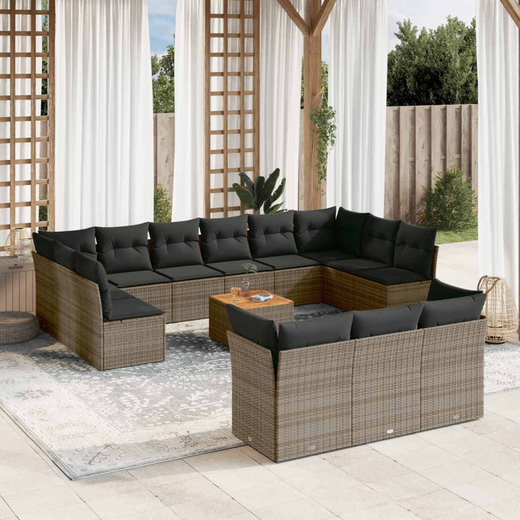 14-delige Loungeset met kussens poly rattan grijs is nu te koop bij PeponiXL, paradijselijk wonen!