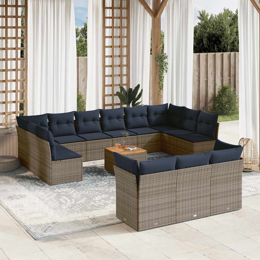 14-delige Loungeset met kussens poly rattan grijs is nu te koop bij PeponiXL, paradijselijk wonen!