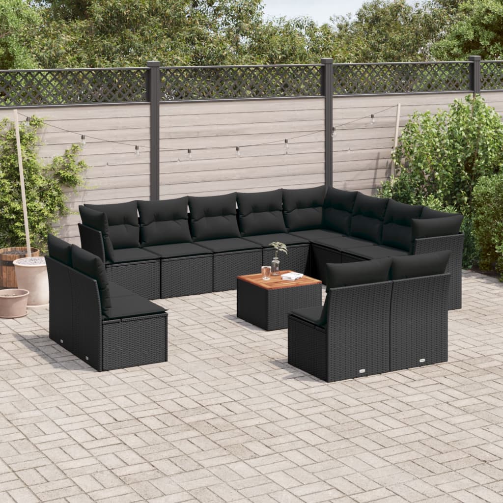 13-delige Loungeset met kussens poly rattan zwart is nu te koop bij PeponiXL, paradijselijk wonen!
