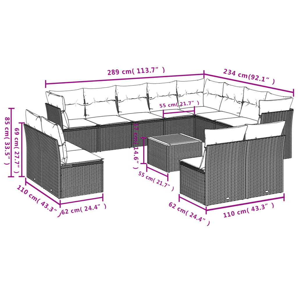 13-delige Loungeset met kussens poly rattan zwart is nu te koop bij PeponiXL, paradijselijk wonen!