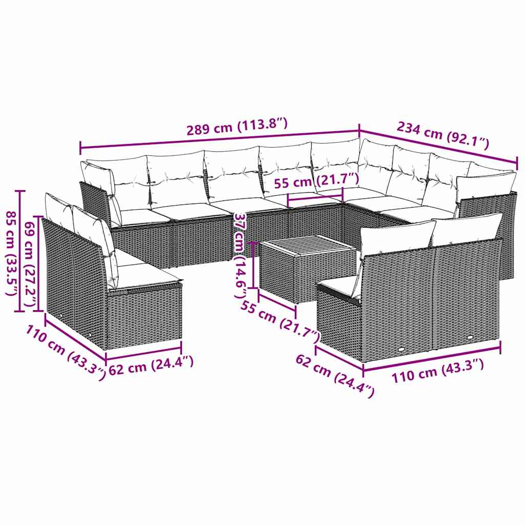 13-delige Loungeset met kussens poly rattan grijs is nu te koop bij PeponiXL, paradijselijk wonen!