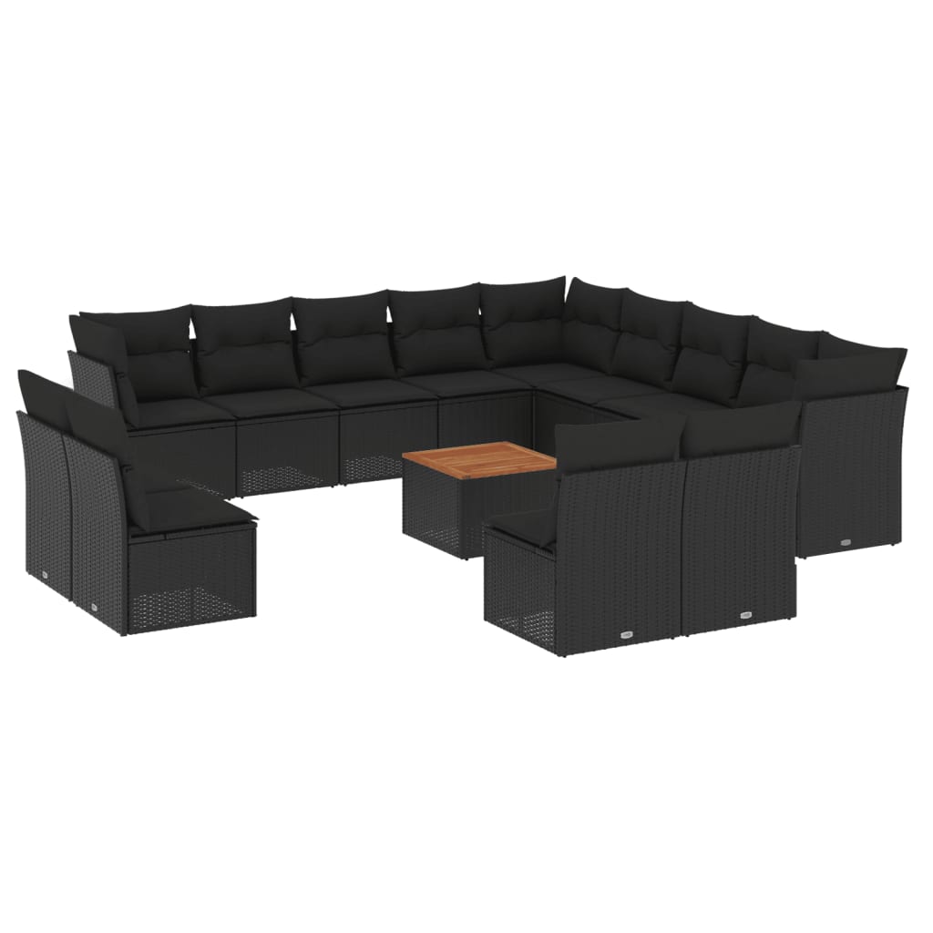 14-delige Loungeset met kussens poly rattan zwart is nu te koop bij PeponiXL, paradijselijk wonen!