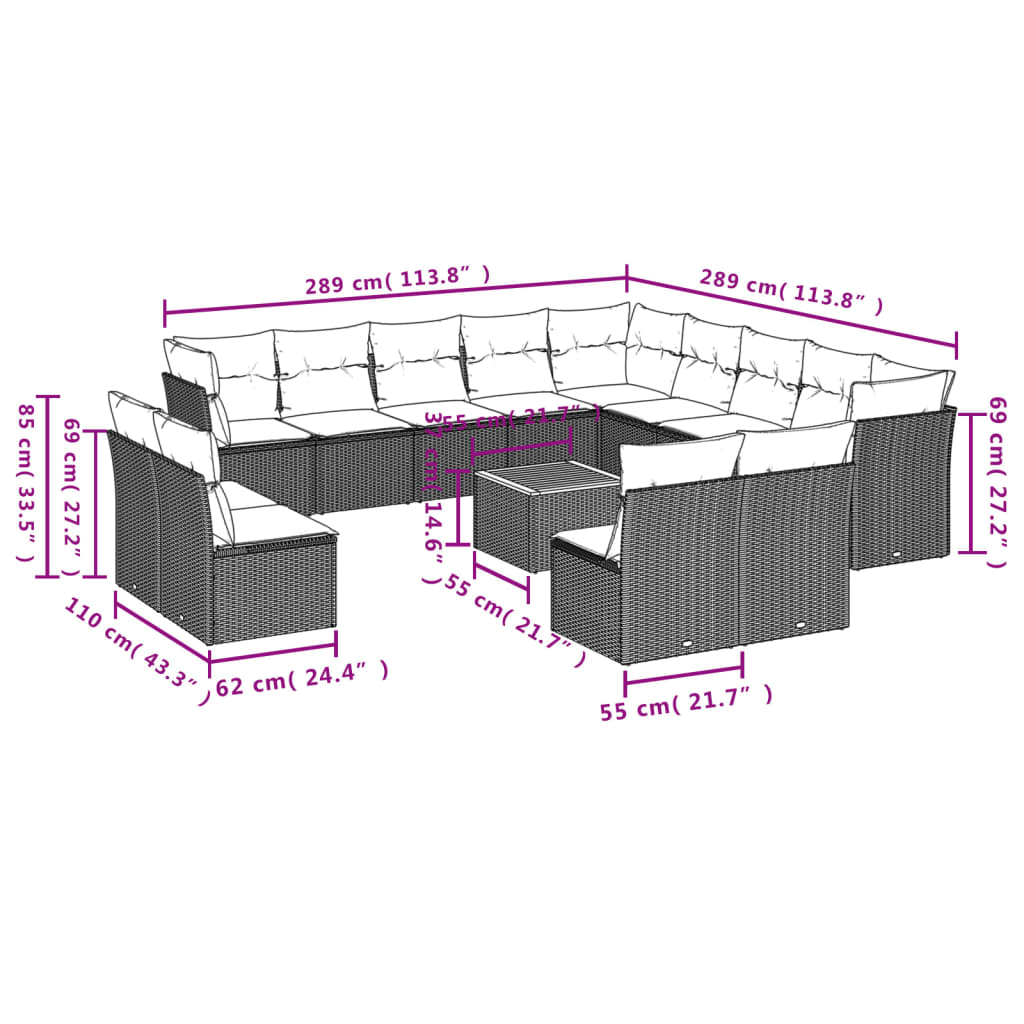 14-delige Loungeset met kussens poly rattan zwart is nu te koop bij PeponiXL, paradijselijk wonen!