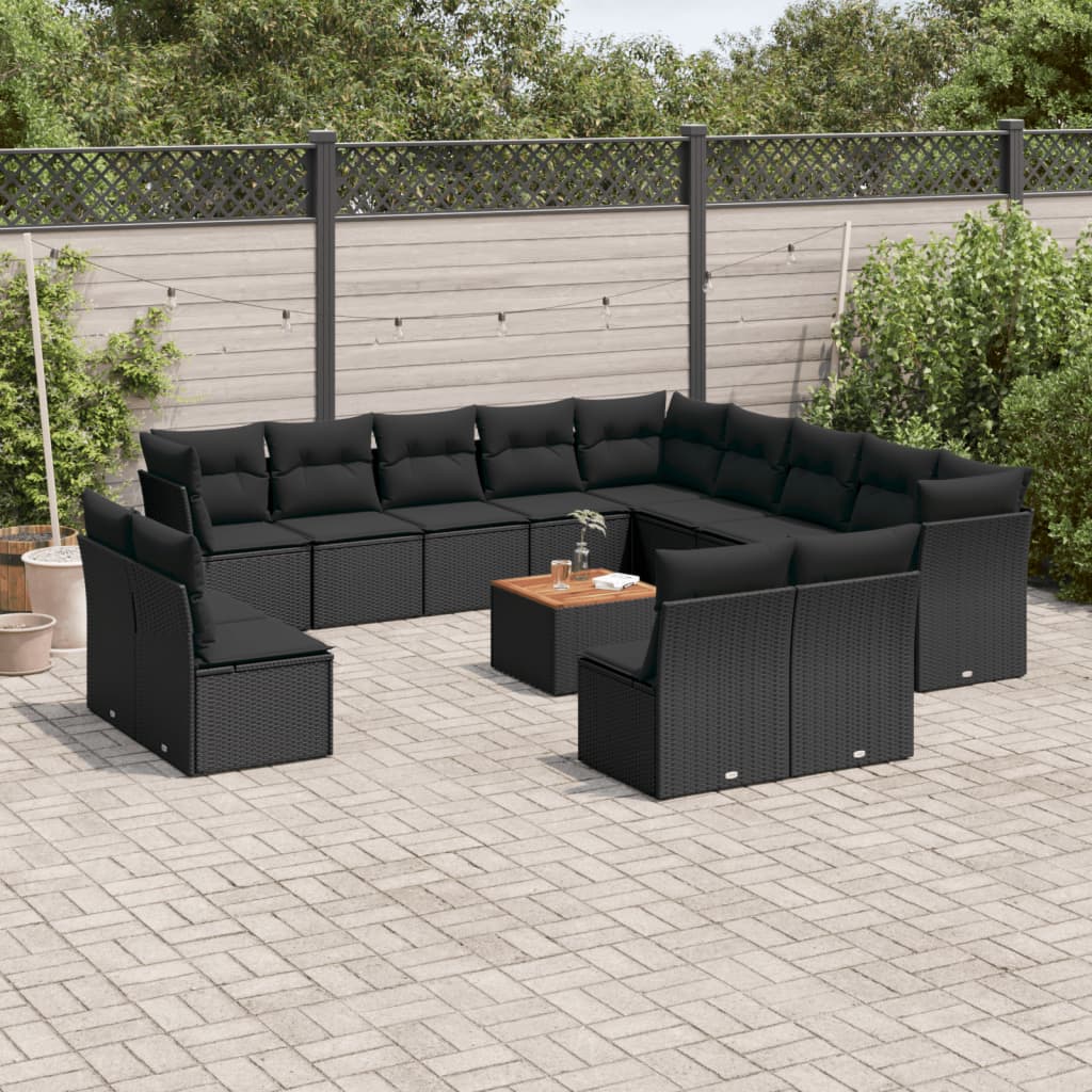 14-delige Loungeset met kussens poly rattan zwart is nu te koop bij PeponiXL, paradijselijk wonen!