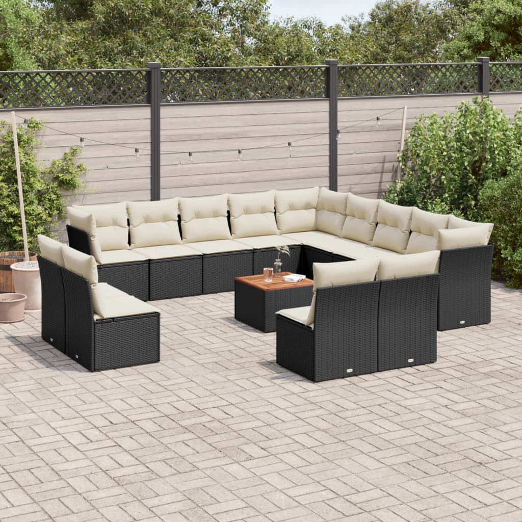 14-delige Loungeset met kussens poly rattan zwart is nu te koop bij PeponiXL, paradijselijk wonen!