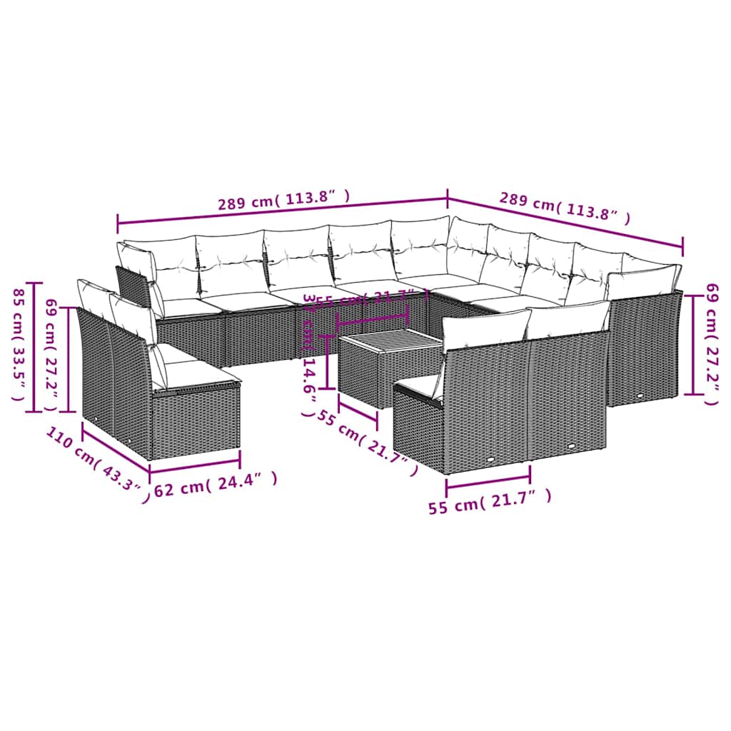 14-delige Loungeset met kussens poly rattan grijs is nu te koop bij PeponiXL, paradijselijk wonen!