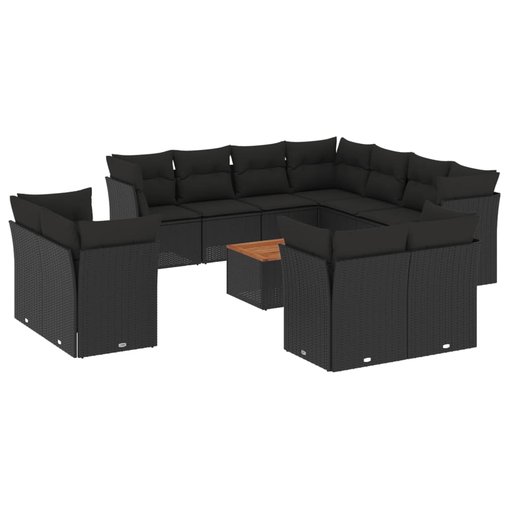 12-delige Loungeset met kussens poly rattan zwart is nu te koop bij PeponiXL, paradijselijk wonen!