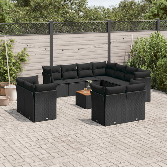 12-delige Loungeset met kussens poly rattan zwart is nu te koop bij PeponiXL, paradijselijk wonen!