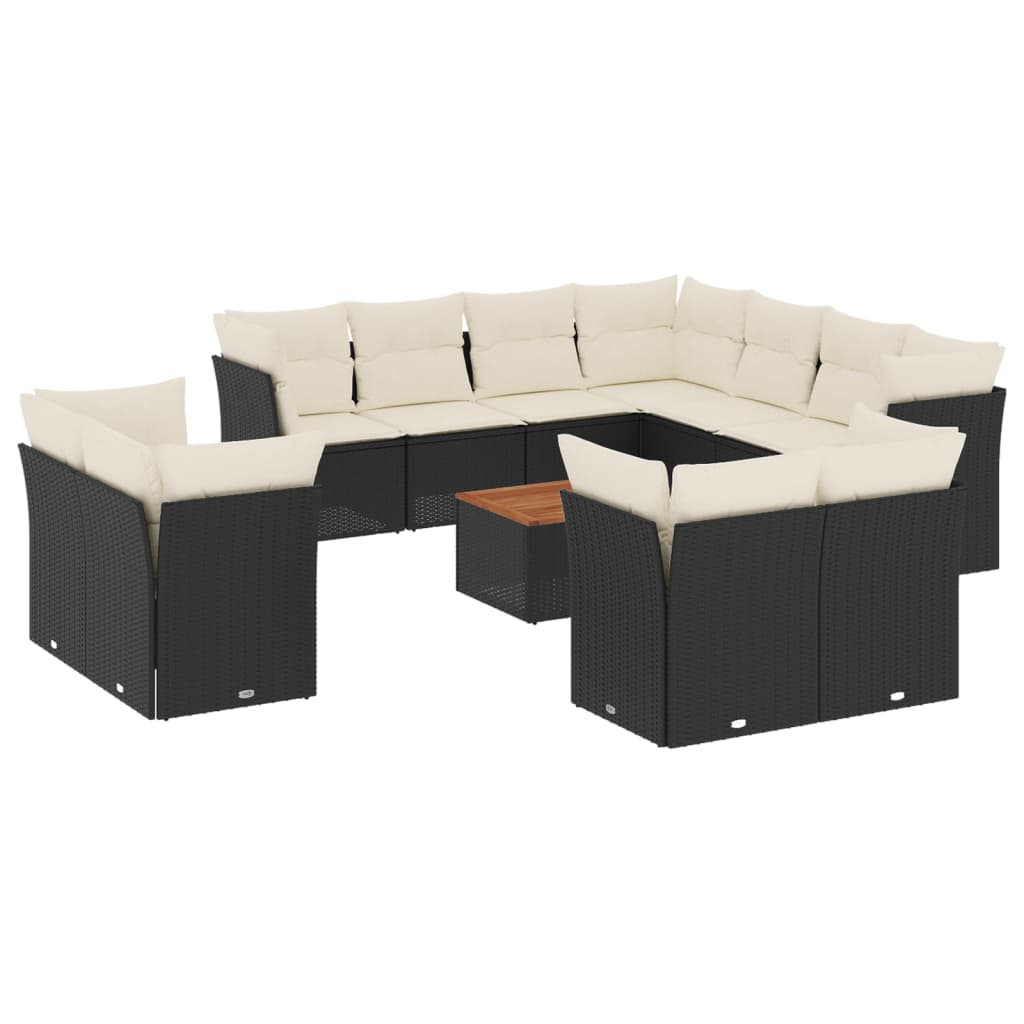 12-delige Loungeset met kussens poly rattan zwart is nu te koop bij PeponiXL, paradijselijk wonen!