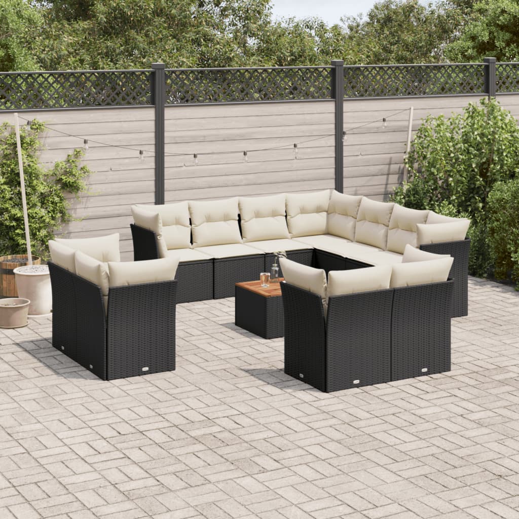 12-delige Loungeset met kussens poly rattan zwart is nu te koop bij PeponiXL, paradijselijk wonen!